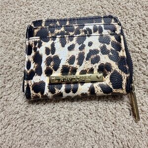 Betsey Johnson Leopard Print Zip Card Wallet with Gold Accents
